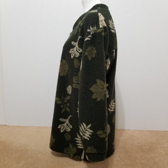 Woolrich sweater Medium fall outdoors leaf print v-neck fleece pullover VINTAGE - Picture 2 of 12